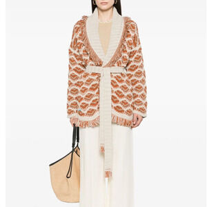 NWT Alanui Hawa Mahal Women's S Patterned intarsia cardigan cream Italy Sweater